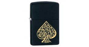 Зажигалка ZIPPO 218 Ace Of Spadesl с покрытием Black Matte, латунь/сталь, чёрная, 36x12x56 мм